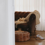 Pre-Order Tan Moroccan Leather Pouf | Ottoman