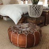 Pre-Order Tan Moroccan Leather Pouf | Ottoman