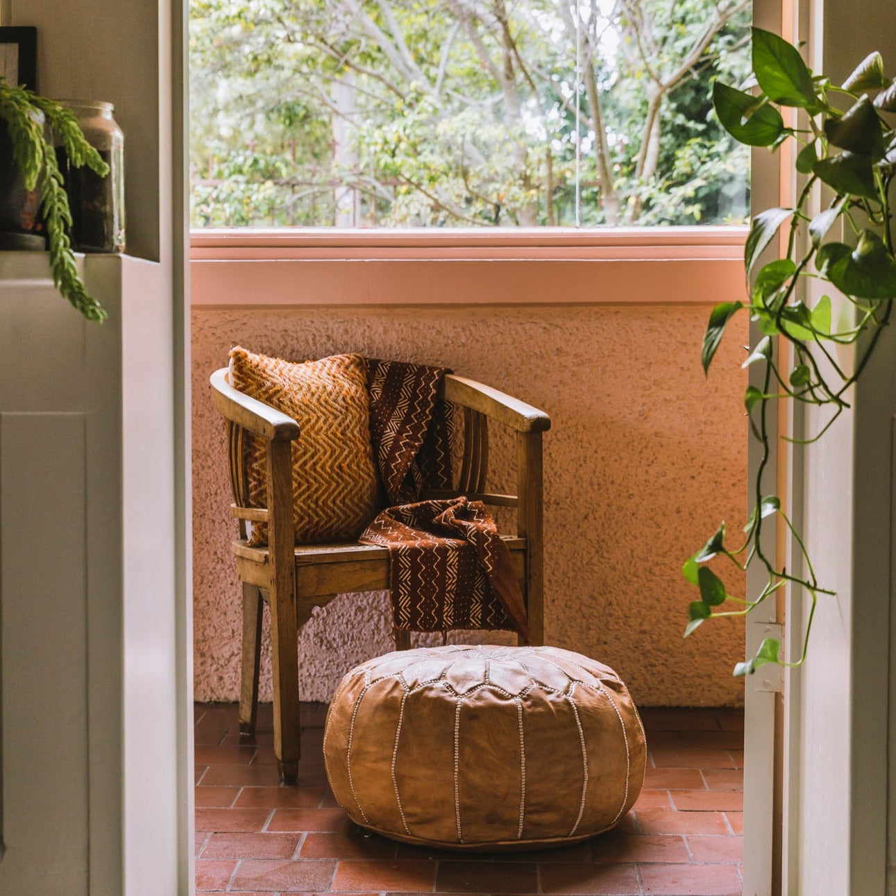 TAN LEATHER POUFS - LOST LITTLE ONE